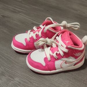 Jordan 1 MID Kids Sneakers in Pink and White Size 5C